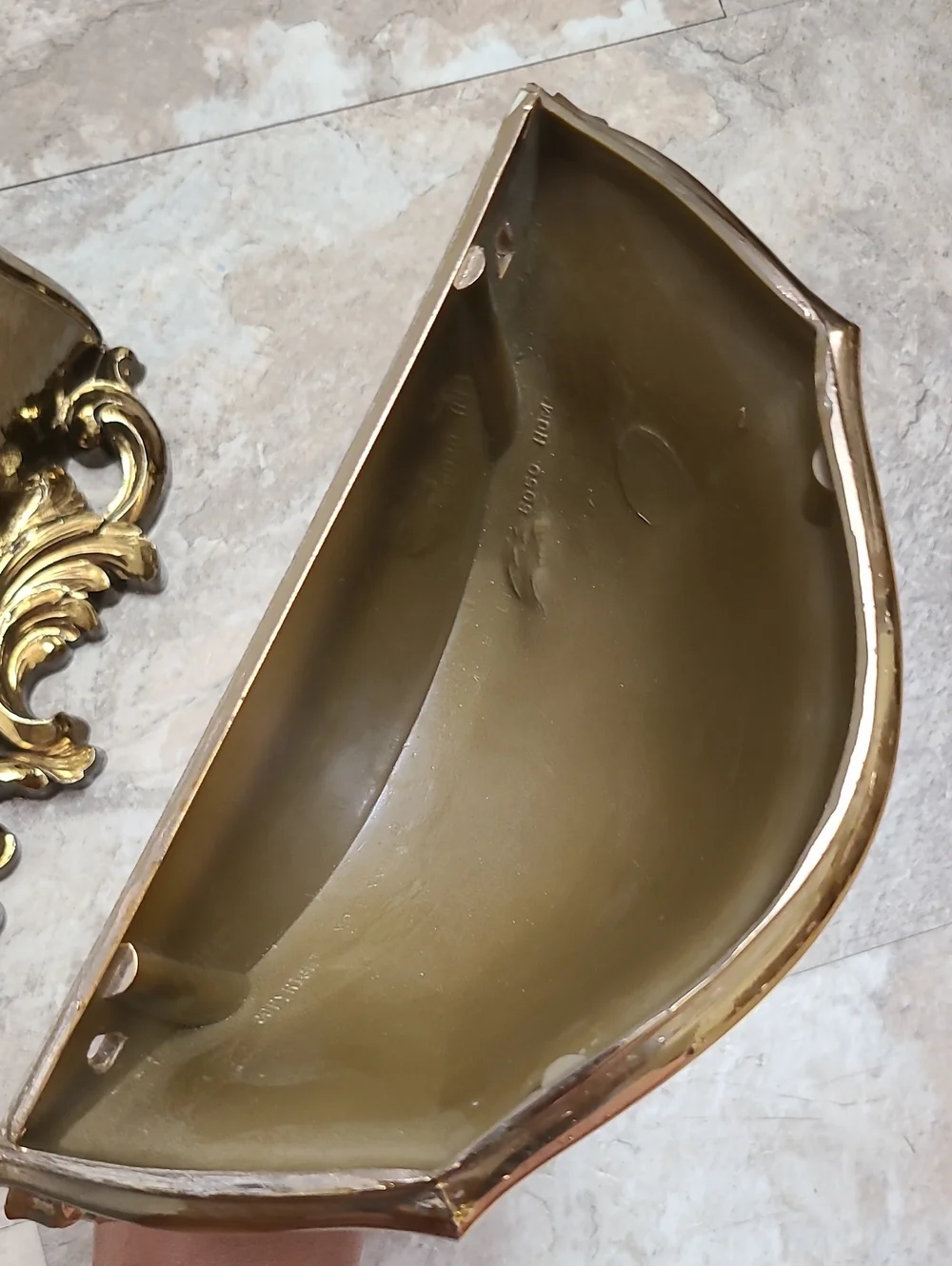 Ornate vintage pair of 1978 6050Homco gold plastic wall pocket planters